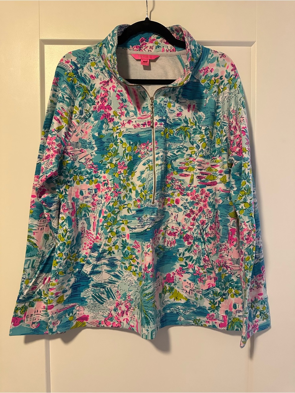 Lilly Pulitzer Teal, Pink & Lime Floral Half-Zip Pullover Jacket